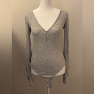 Free People Gray Ribbed Knit Top